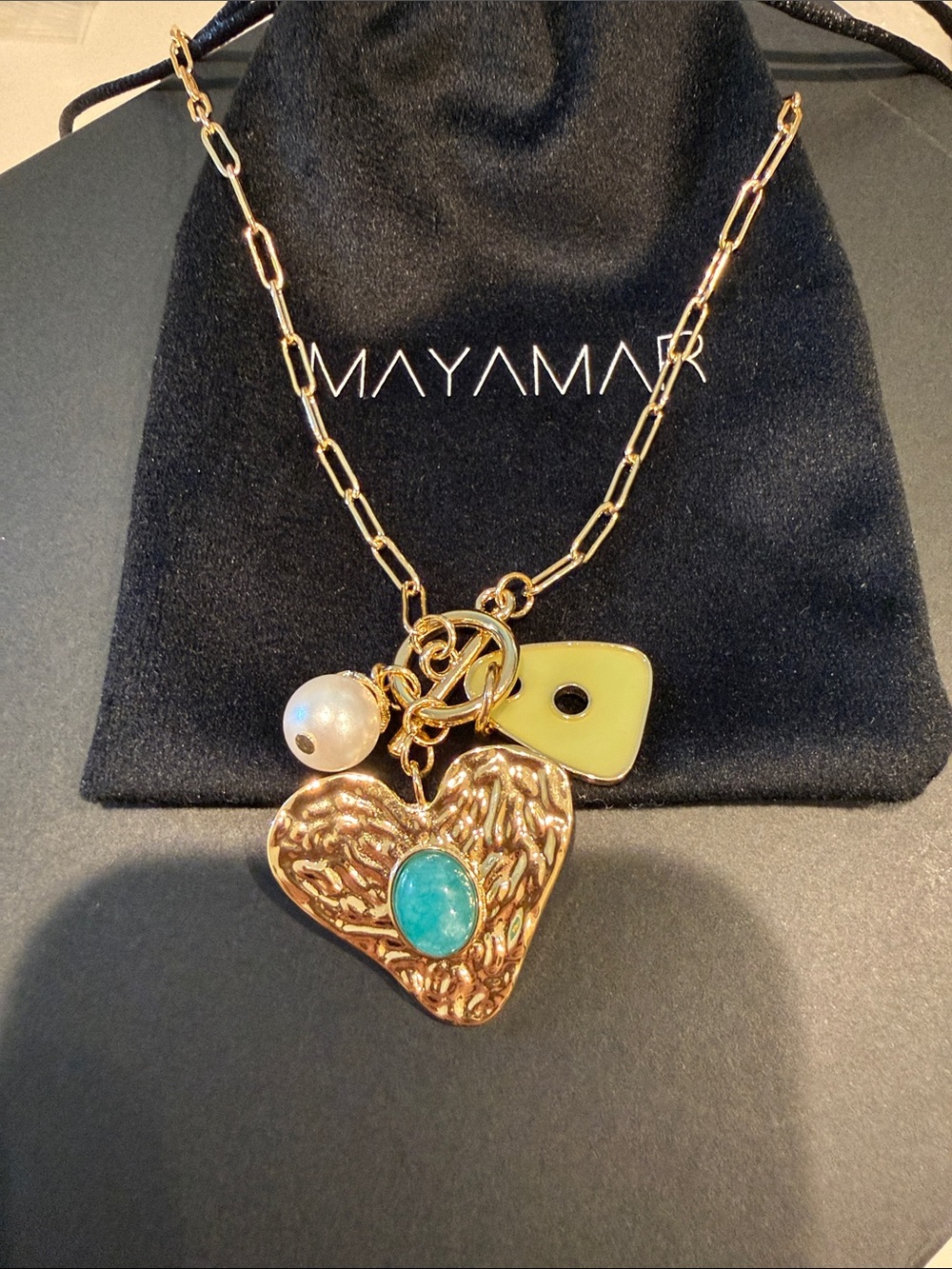 NEW Mayamar Gold Multi Charm Pearl Gold Toned Necklace